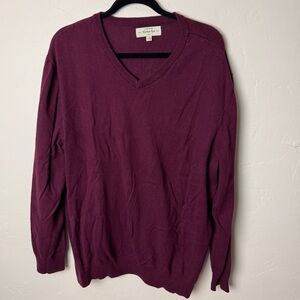 Hawker Rye sweater cotton cashmere v-neck maroon wine XXL